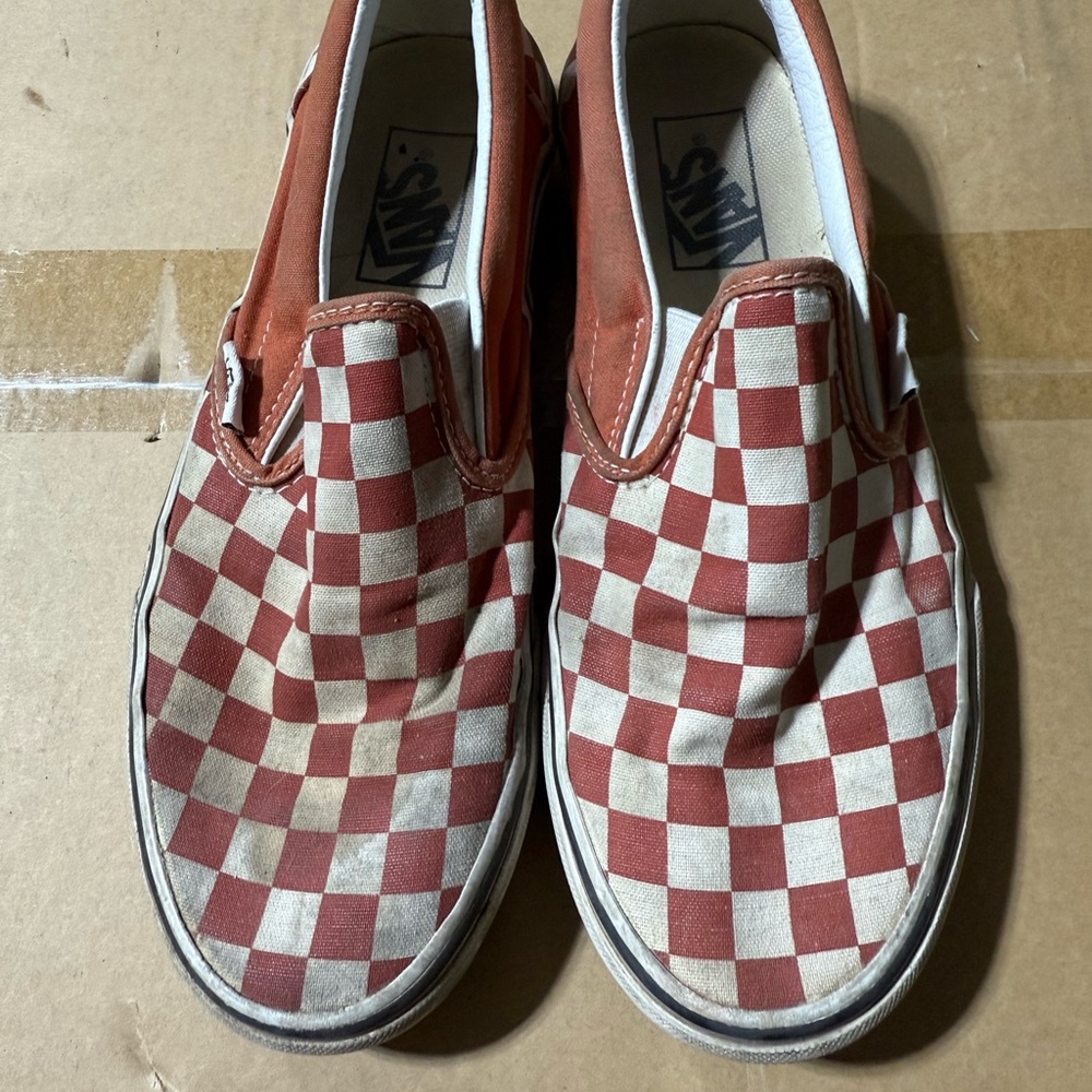 Vans Kids Red and White Checkered Slip-On Sneakers